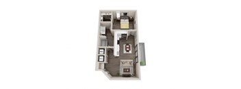 a stylized floor plan of a 1 bedroom192 sq ft house