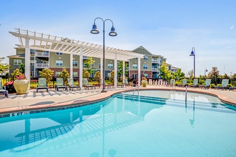 the swimming pool at the preserve at polo ridge apartments