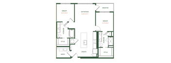 A floor plan of a house with rooms labeled "DREAM", "ENTERTAIN", "REFRESH", "RETREAT", "STYLE", and "WASH".