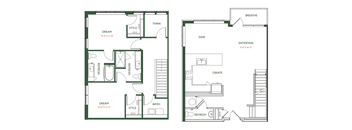 A floor plan of a house with two bedrooms and a living area.