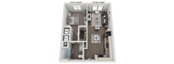 this is a 3d floor plan of a 824 square foot 1 bedroom apartment at the