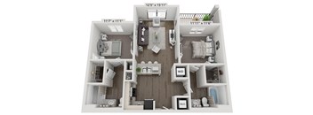 this is a 3d floor plan of a 757 square foot 1 bedroom apartment at the
