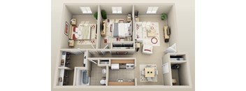 A dollhouse living room with furniture and decorations.