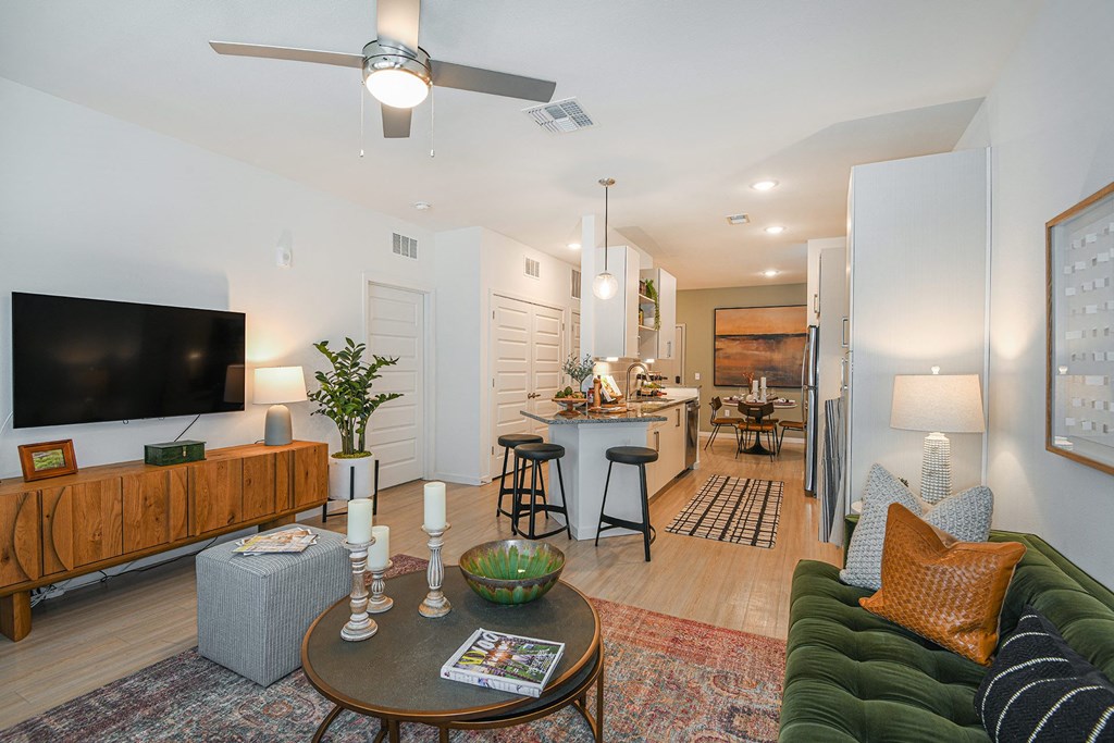 a living room with a couch and a coffee table