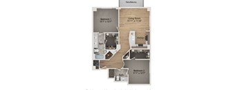 A floor plan of a home with two bedrooms and a living room.