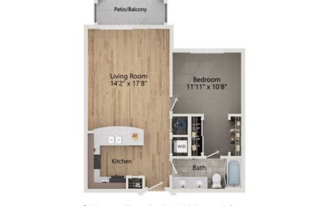 A diagram of a house layout with a living room, bedroom, kitchen, and bathroom.