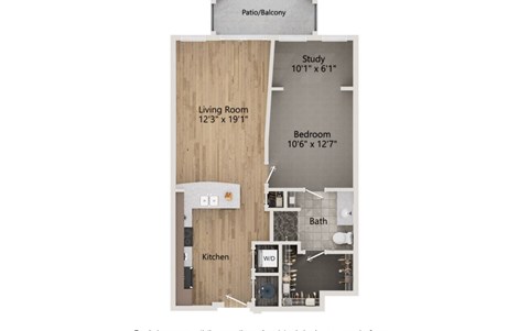 A floor plan of a home with a living room, study, bedroom, bathroom, kitchen, and WIFI.