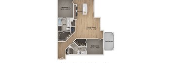 A floor plan of a home with three bedrooms and a living room.