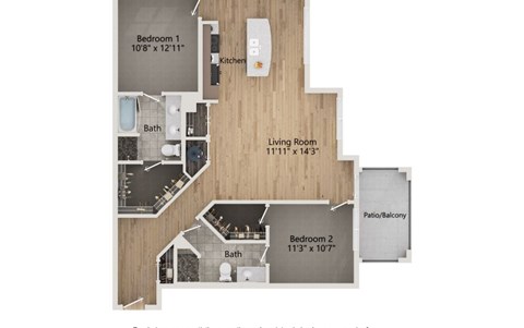 A floor plan of a home with three bedrooms and a living room.