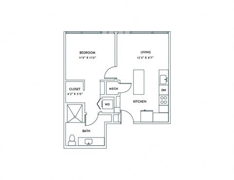 a floor plan of a 1 bedroom floor plan