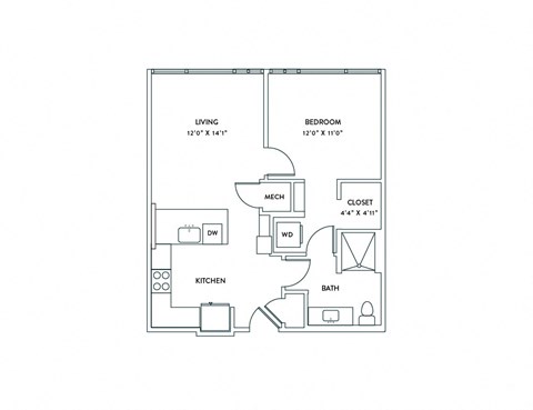 a floor plan of a 1 bedroom floor plan