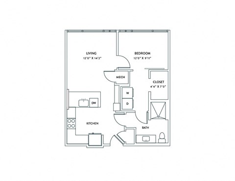 a floor plan of a 1 bedroom floor plan