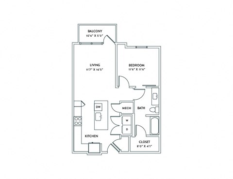 a floor plan of a 1 bedroom floor plan