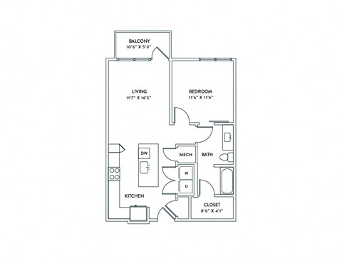 a floor plan of a 1 bedroom floor plan