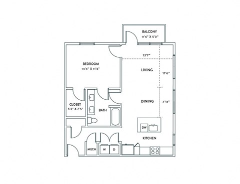 a floor plan of a 1 bedroom floor plan