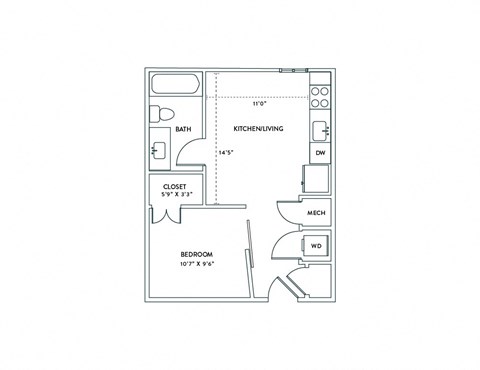 a floor plan of a 1 bedroom floor plan