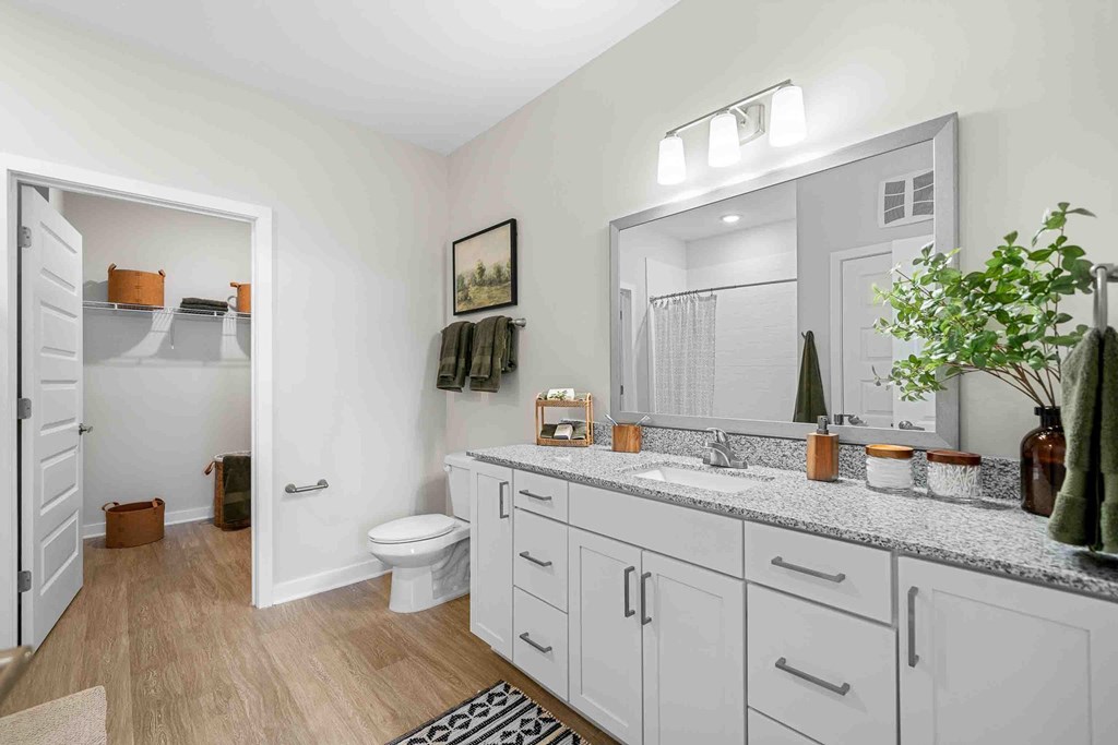 A bathroom with a white toilet, a sink, and a mirror.