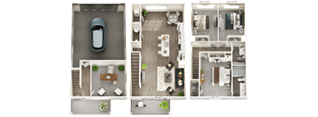 three dimensional floor plans of a car and a house