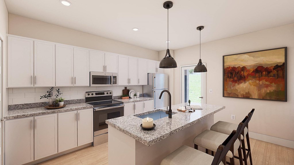 a kitchen with a Granite Counter top
