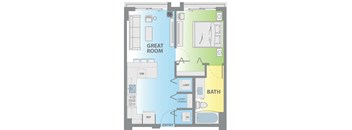 a floor plan of a room with a bathroom and a bedroom