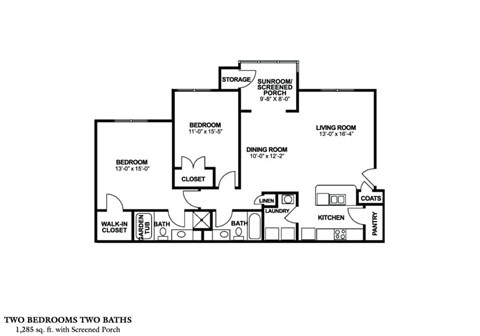 a floor plan of two bedroom two baths