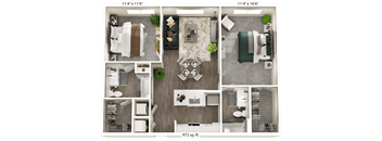 a 3 bedroom house plan with a bedroom and a living room