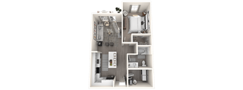 a 3d floor plan of a bedroom and a bathroom