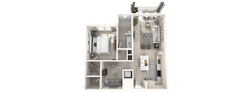a 3d floor plan of a bedroom with a bathroom and a living room