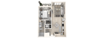 a floor plan of a bedroom with a bathroom and a living room