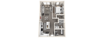 a 3d floor plan of a bedroom and a bathroom