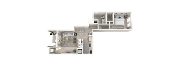 a floor plan of a house with a bedroom and a living room