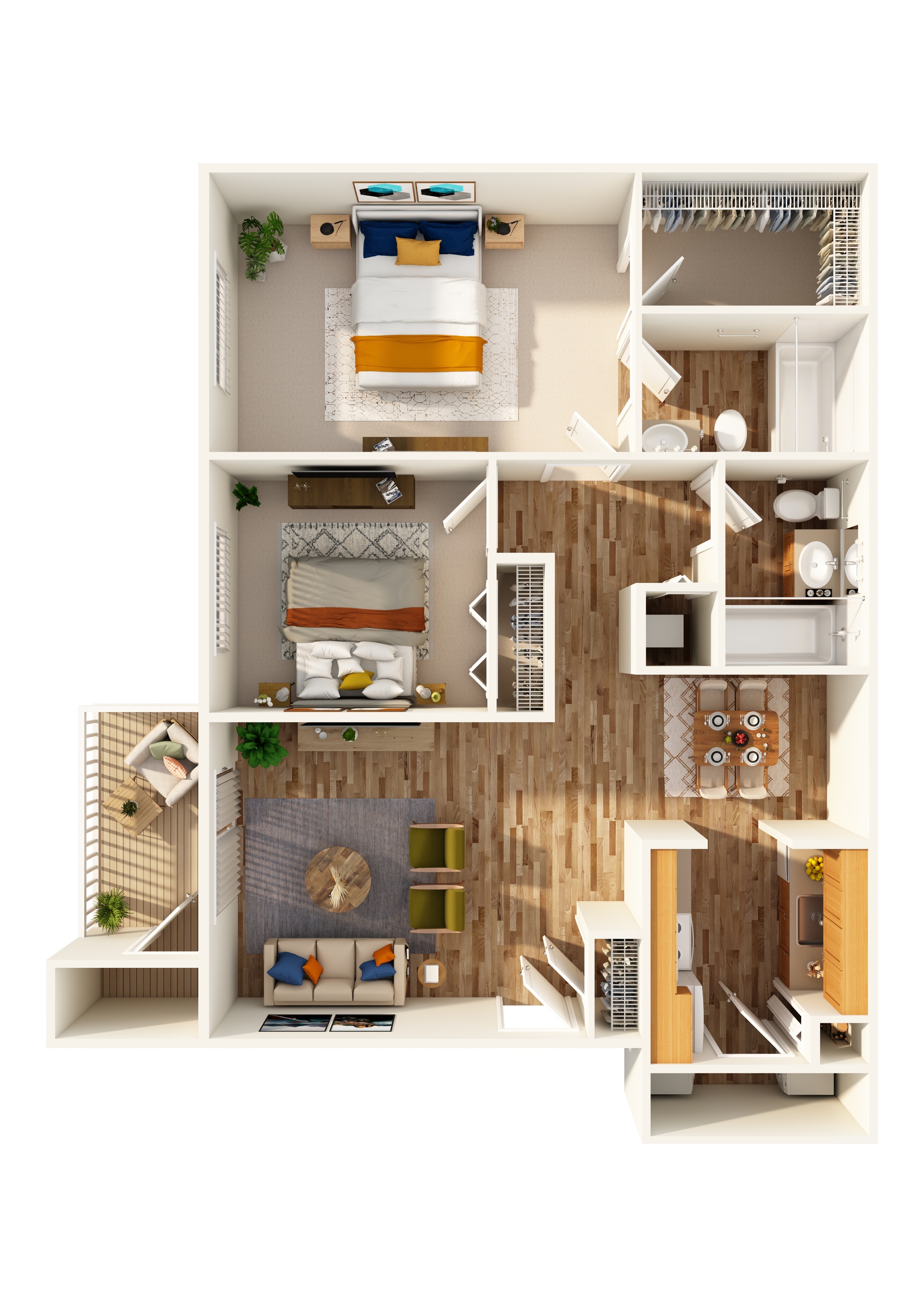 A dollhouse with a white and brown color scheme.