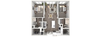 A modern bathroom with a large mirror and a sink.