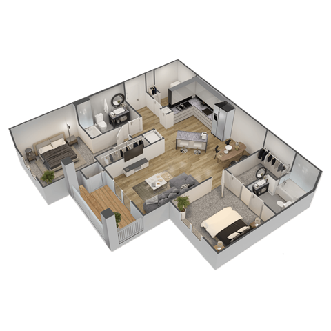 a 3d floor plan of a house
