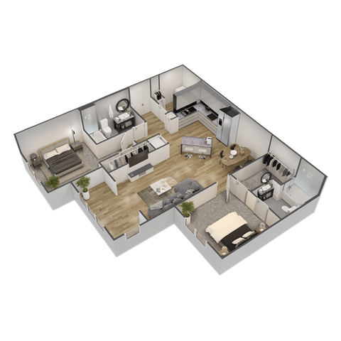 a 3d floor plan of a house