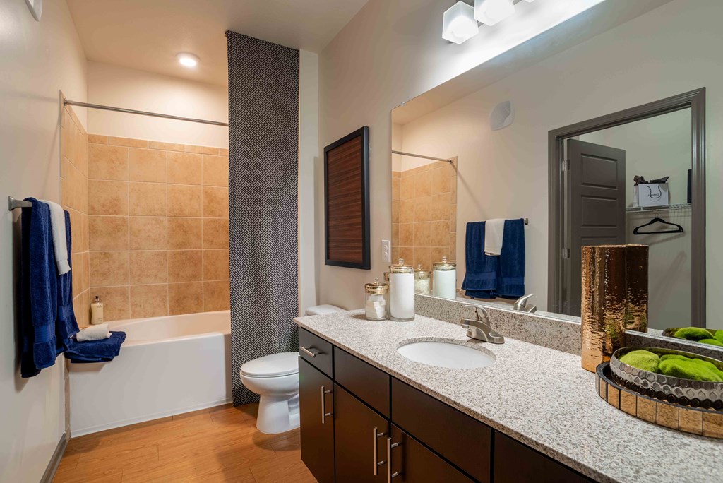 a bathroom with a sink and a toilet and a shower