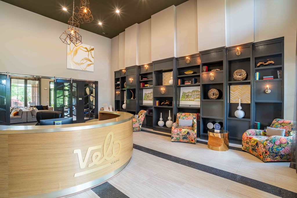 the lobby or reception area of vecchia velle apartments