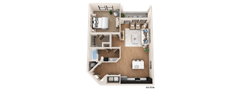 a floor plan of a house with a bedroom and a living room
