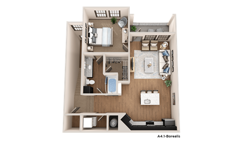 a 3d floor plan of a house with a bedroom and a living room