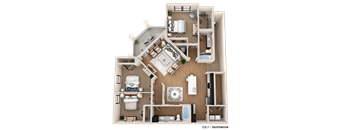 a 3d floor plan of a house