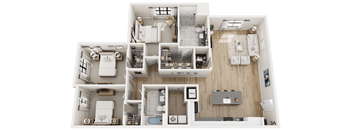 A 3A floor plan of a house with a living room, kitchen, and multiple bathrooms.