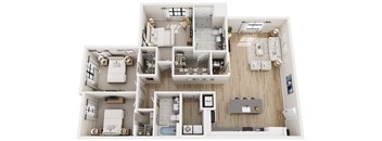 A detailed floor plan of a modern apartment layout.