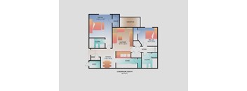 A floor plan of a 2 bedroom apartment with a bathroom.