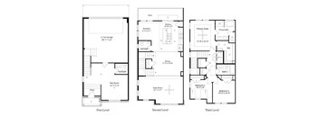A set of three floor plans for a house, one for each level.