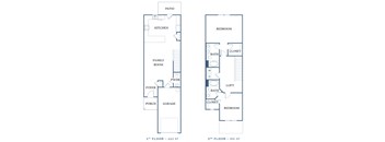 a floor plan of a two story house with a garage a kitchen and a living room