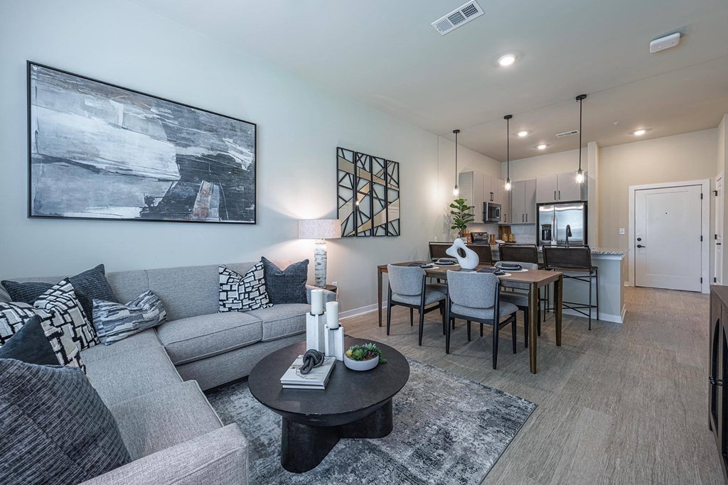 a living room with a couch and a table