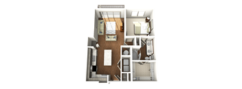 a 3d floor plan of a room with a bedroom and a bathroom