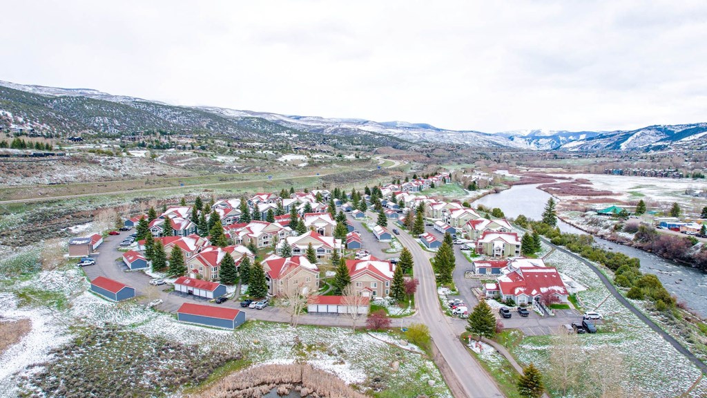 a city from the air during the winter