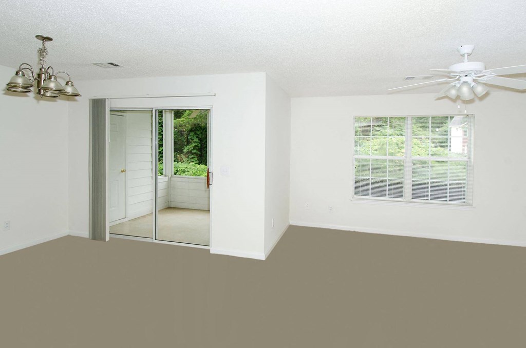 living room with glass sliding door porch