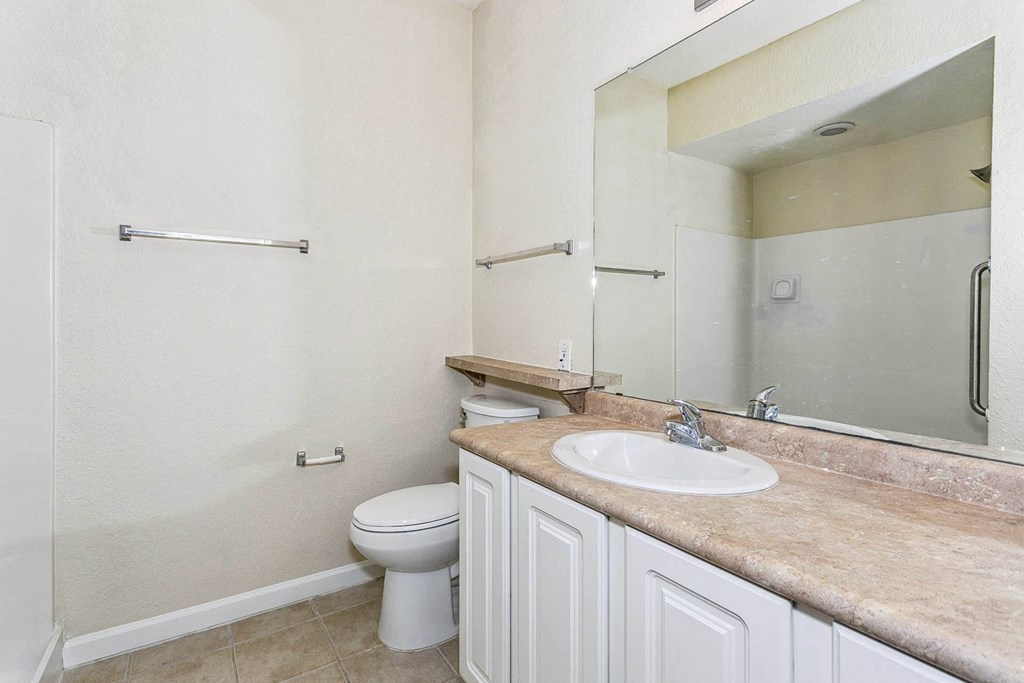 a bathroom with a sink toilet and a mirror